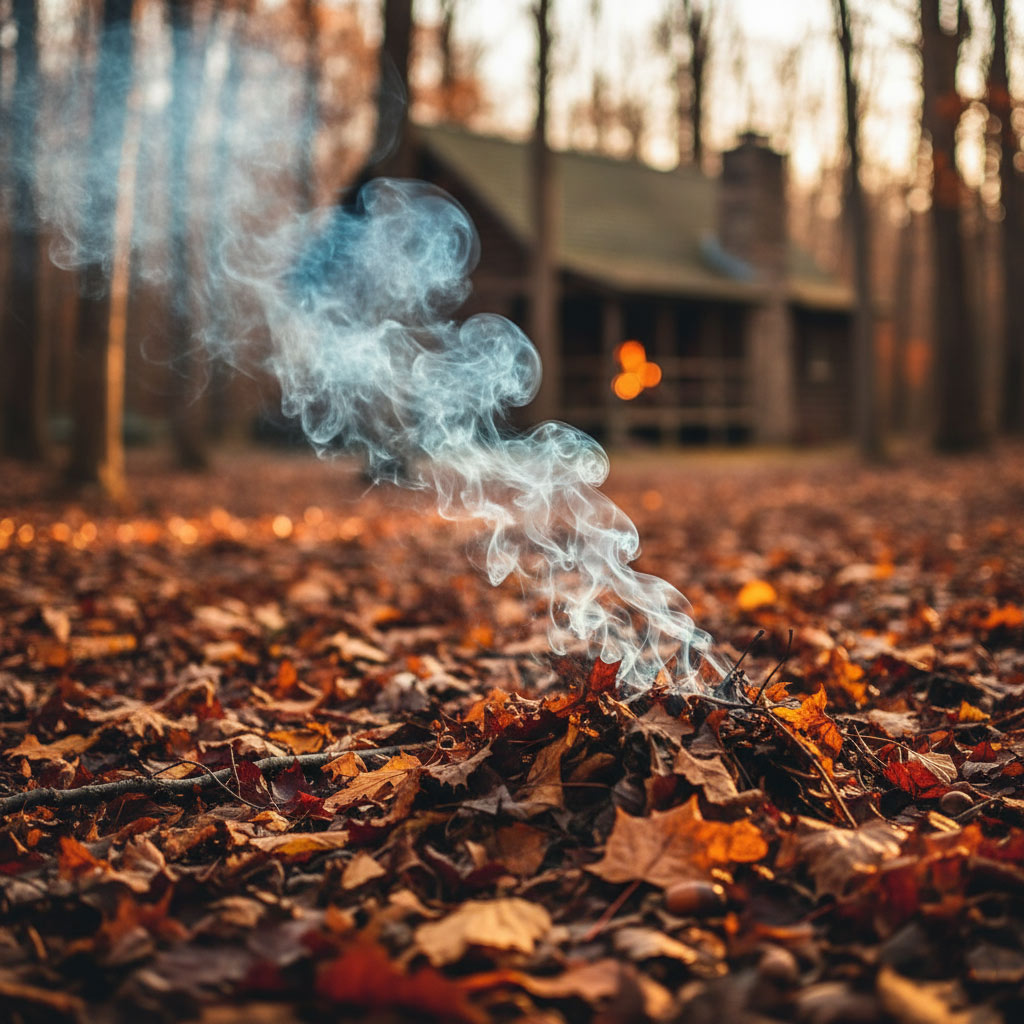 Fallen leaves and woodsmoke