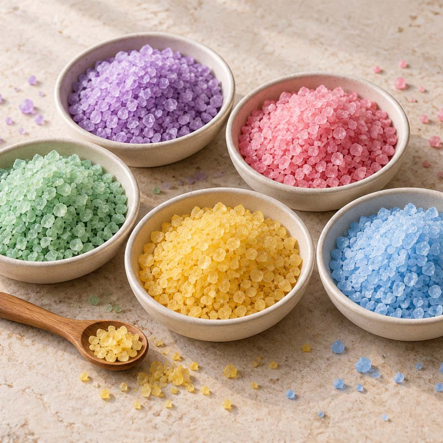 Different coloured simmering granules