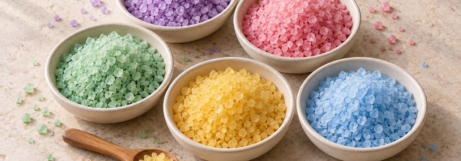 Different coloured simmering granules