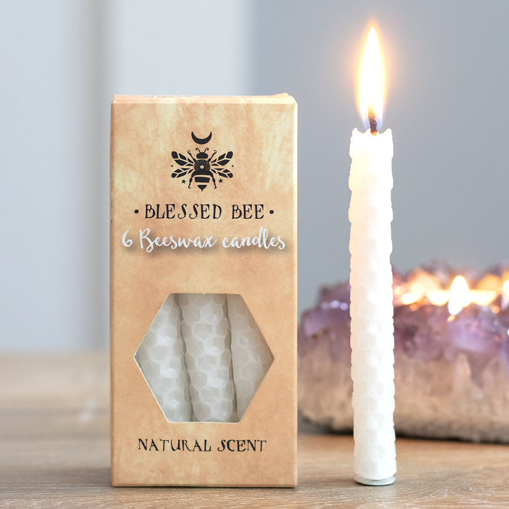 Set of 6 White Beeswax Spell Candles4