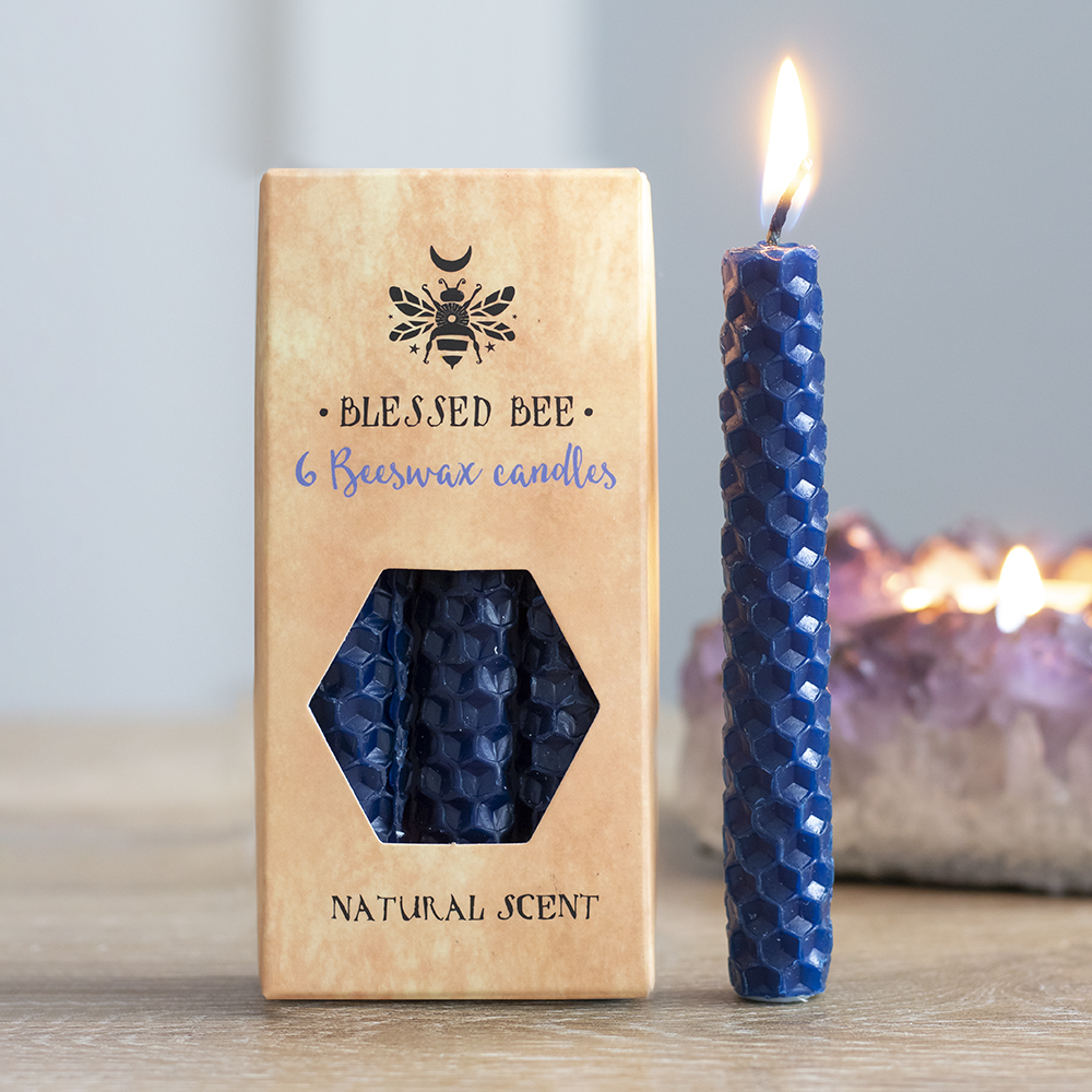Set of 6 Blue Beeswax Spell Candles4