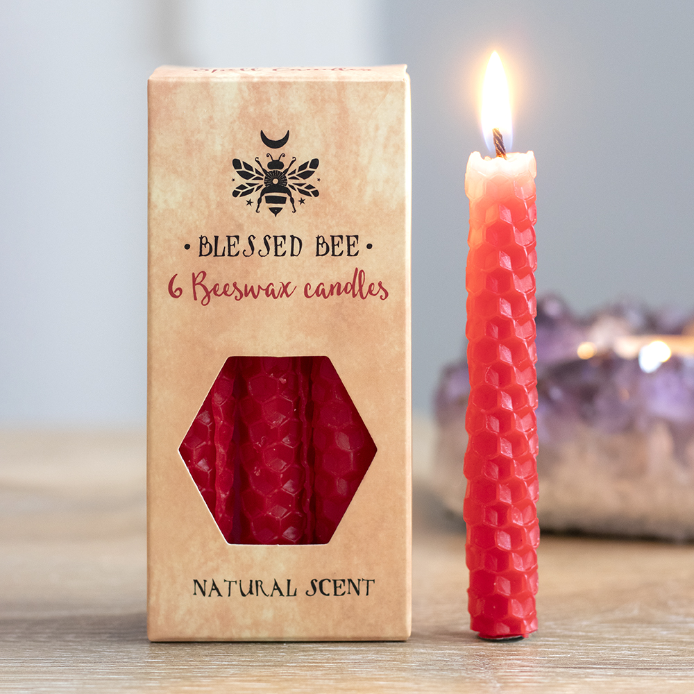 Set of 6 Red Beeswax Spell Candles4