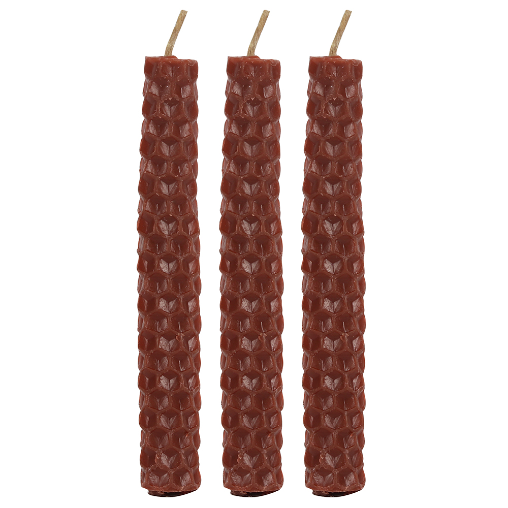 Set of 6 Brown Beeswax Spell Candles3