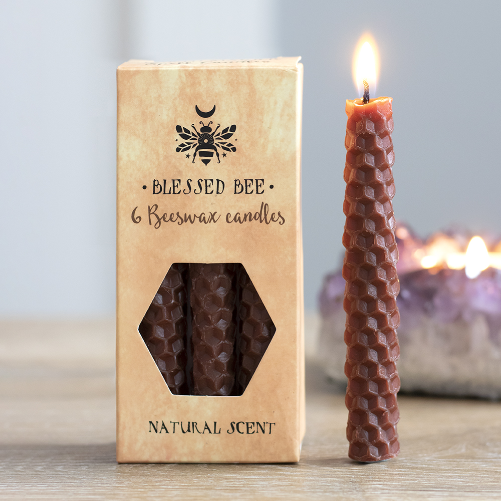 Set of 6 Brown Beeswax Spell Candles4