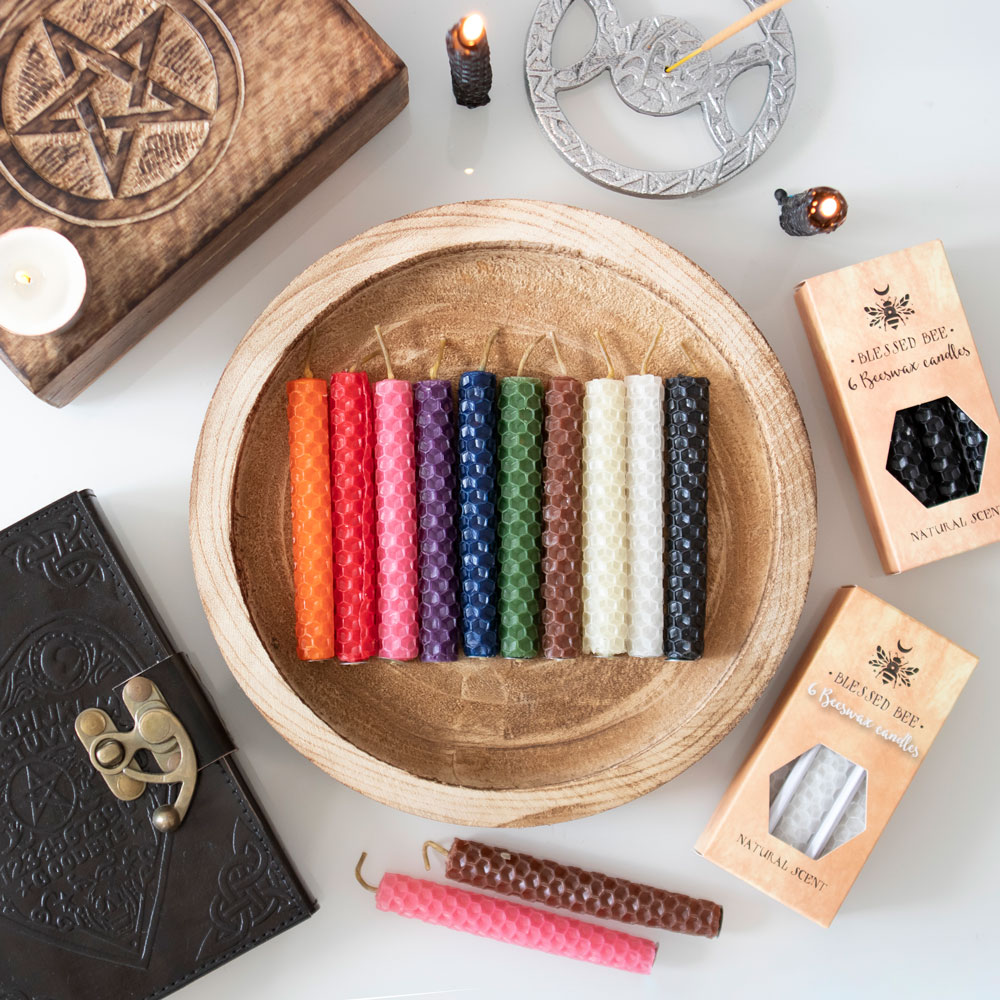 Set of 6 Brown Beeswax Spell Candles5