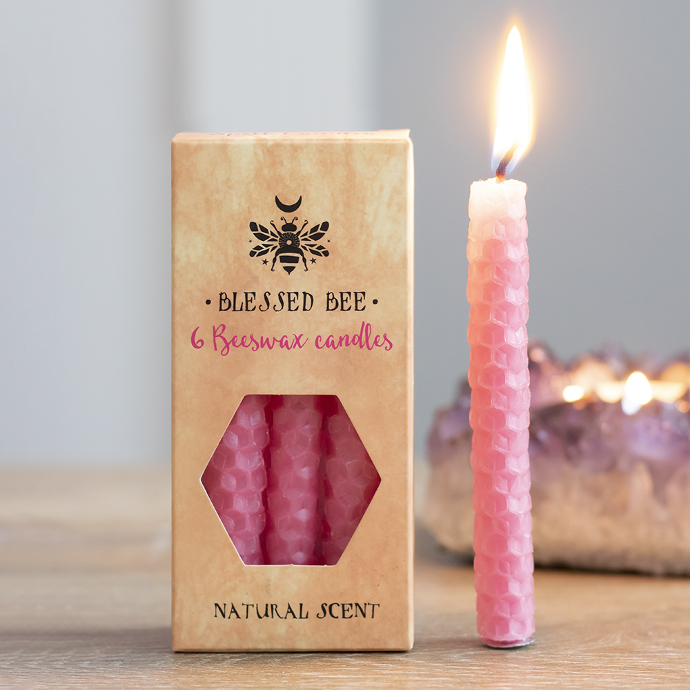 Set of 6 Pink Beeswax Spell Candles4