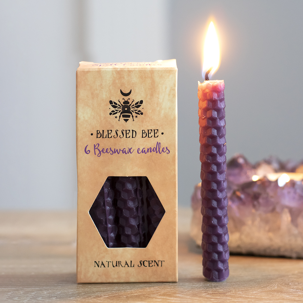 Set of 6 Purple Beeswax Spell Candles4