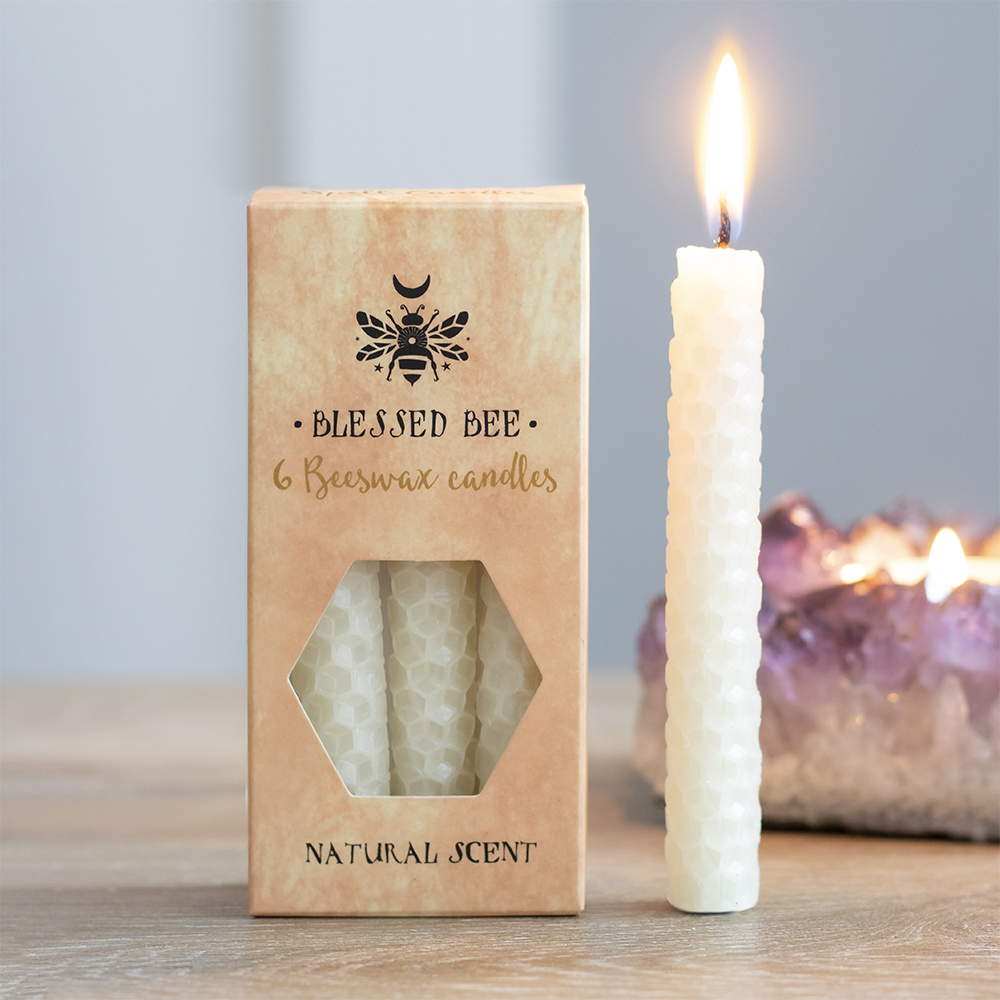 Set of 6 Cream Beeswax Spell Candles4