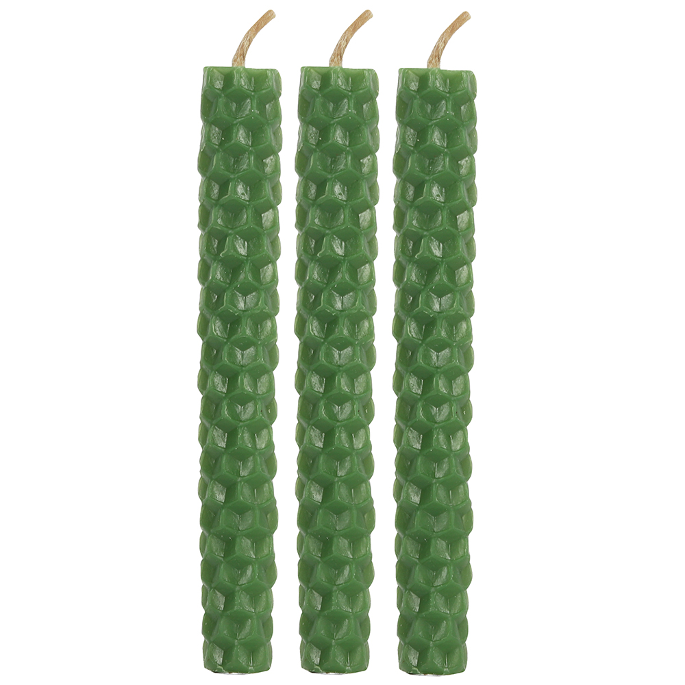 Set of 6 Green Beeswax Spell Candles3