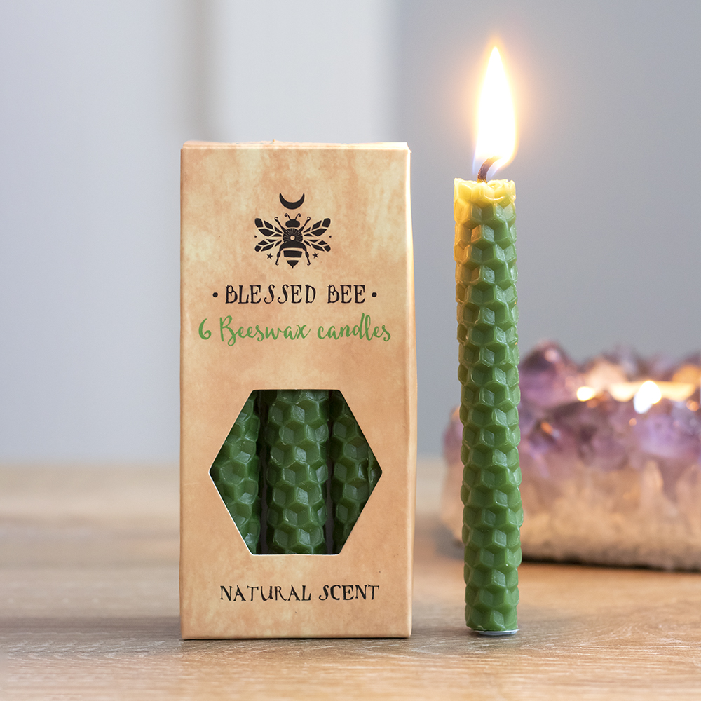 Set of 6 Green Beeswax Spell Candles4