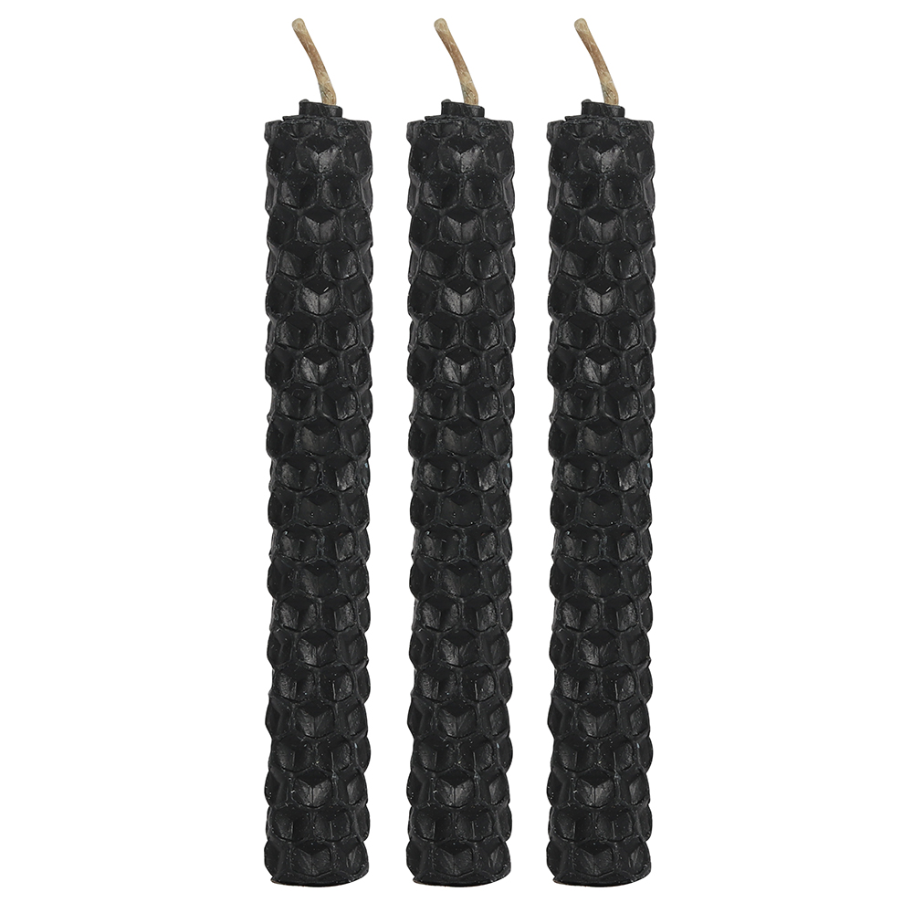 Set of 6 Black Beeswax Spell Candles3