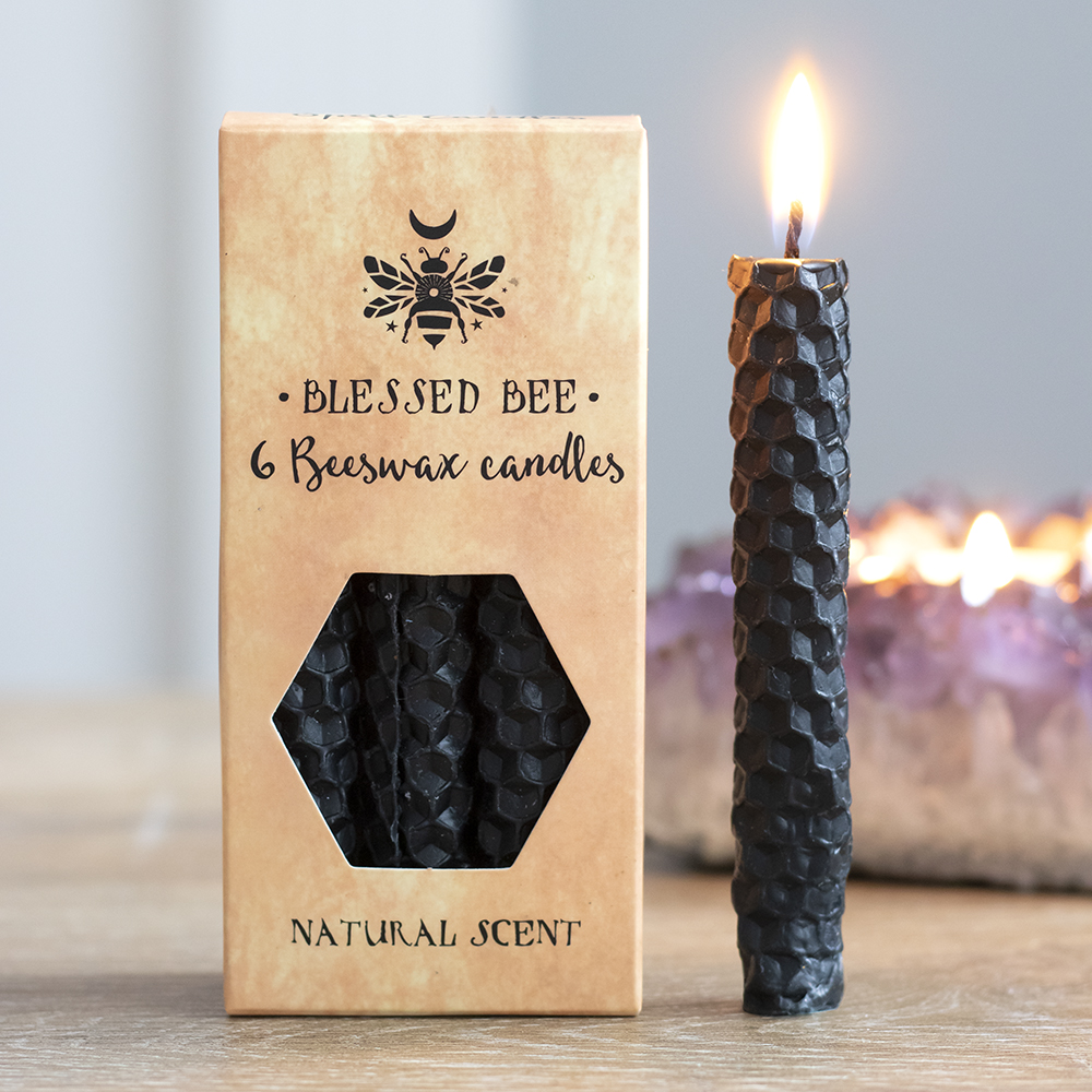 Set of 6 Black Beeswax Spell Candles4