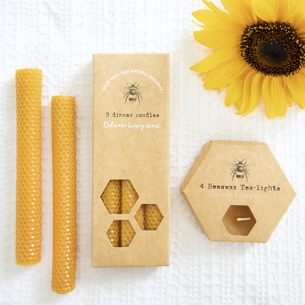 Set of 3 Beeswax Dinner Candles4