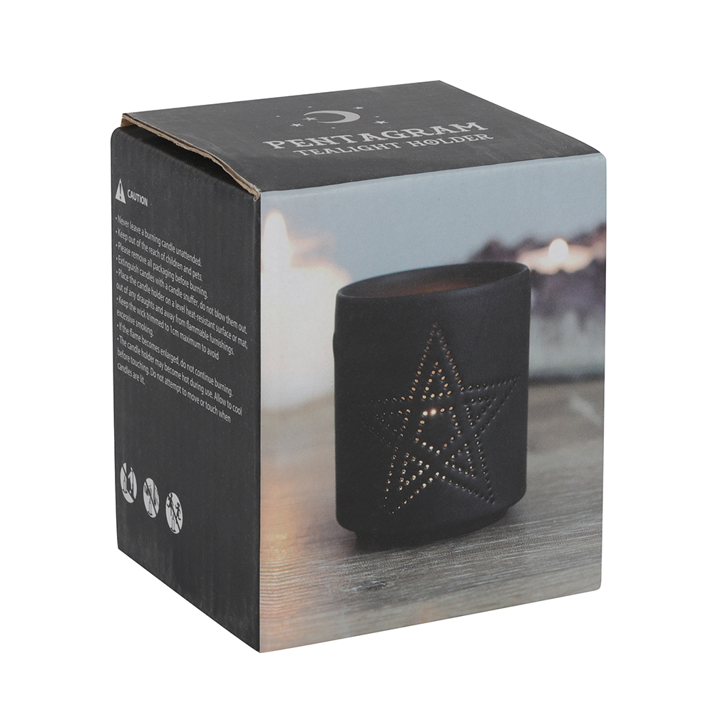 Small Black Pentagram Cut Out Tealight Holder1
