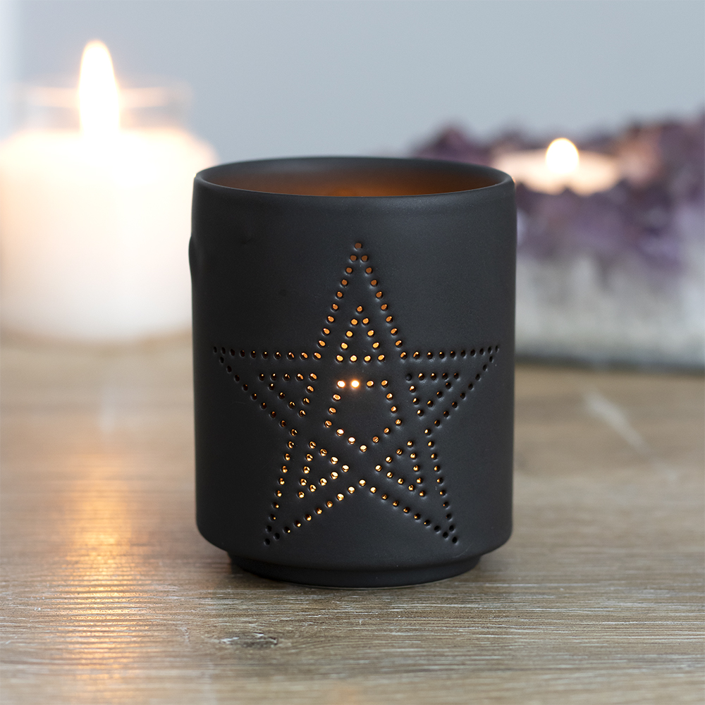 Small Black Pentagram Cut Out Tealight Holder2
