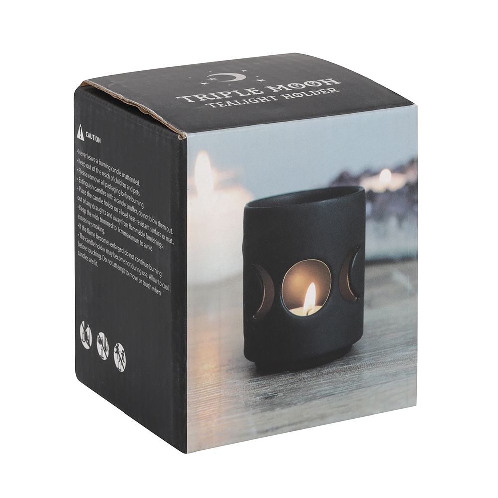 Small Black Triple Moon Cut Out Tealight Holder2