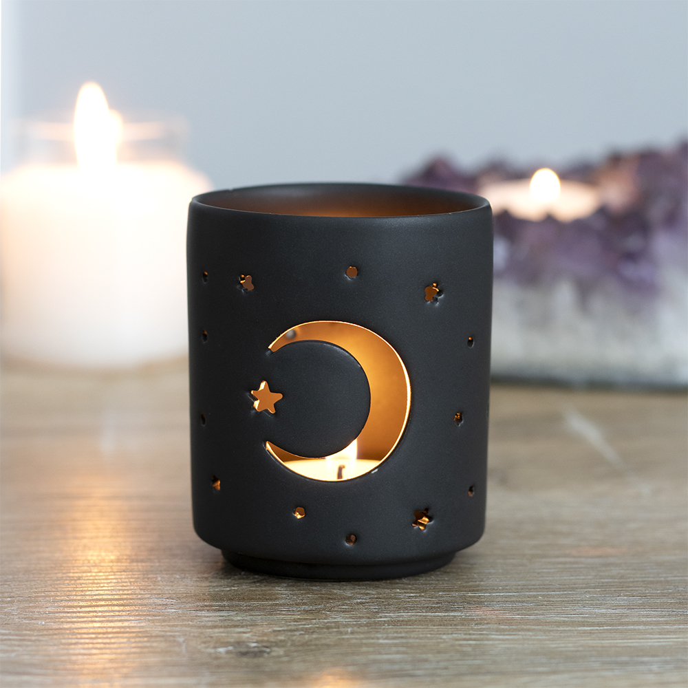 Small Black Mystical Moon Cut Out Tealight Holder3