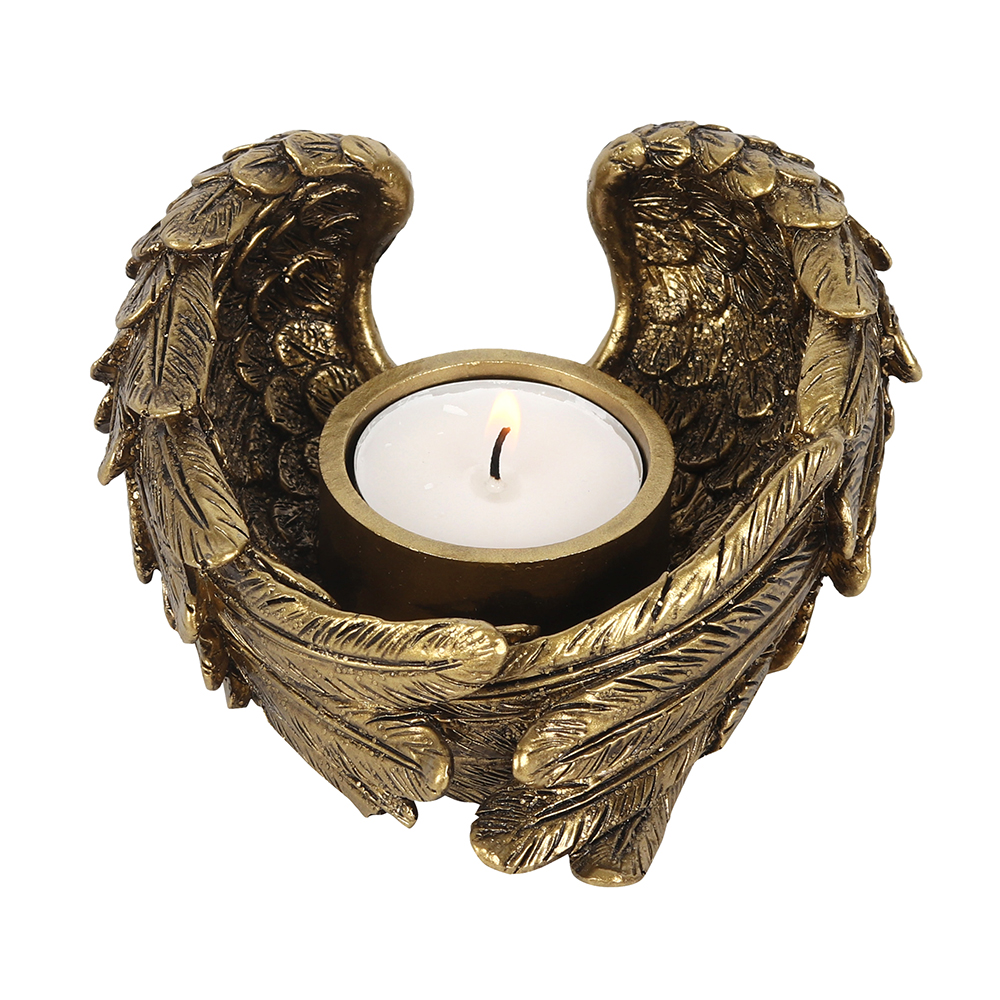 Antique Gold Angel Wing Tealight Candle Holder1