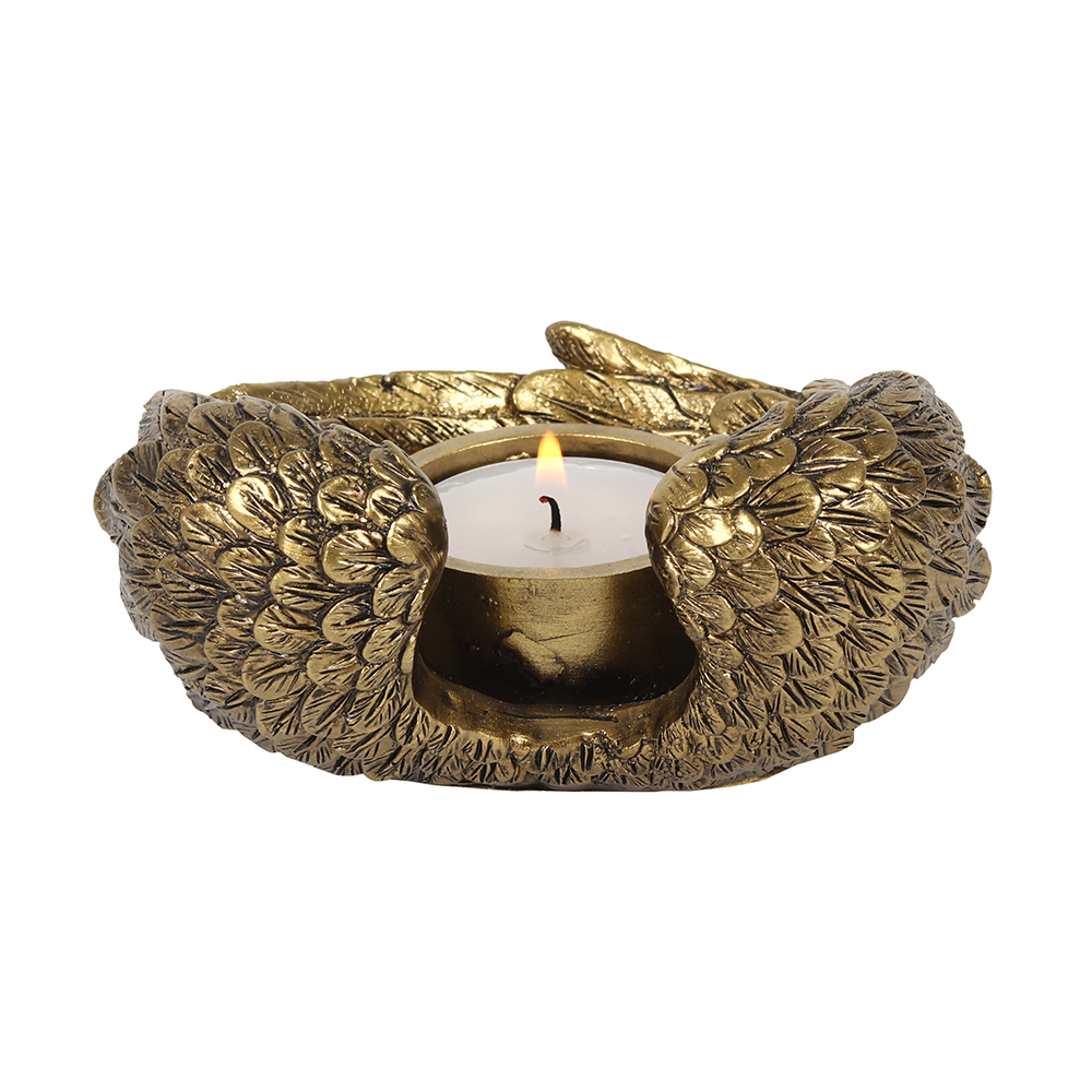 Antique Gold Angel Wing Tealight Candle Holder2