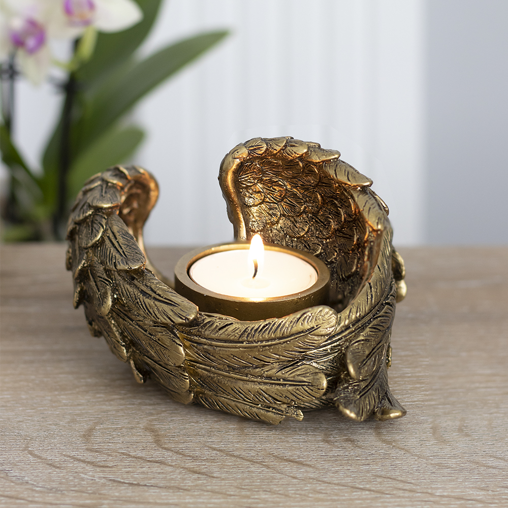 Antique Gold Angel Wing Tealight Candle Holder3