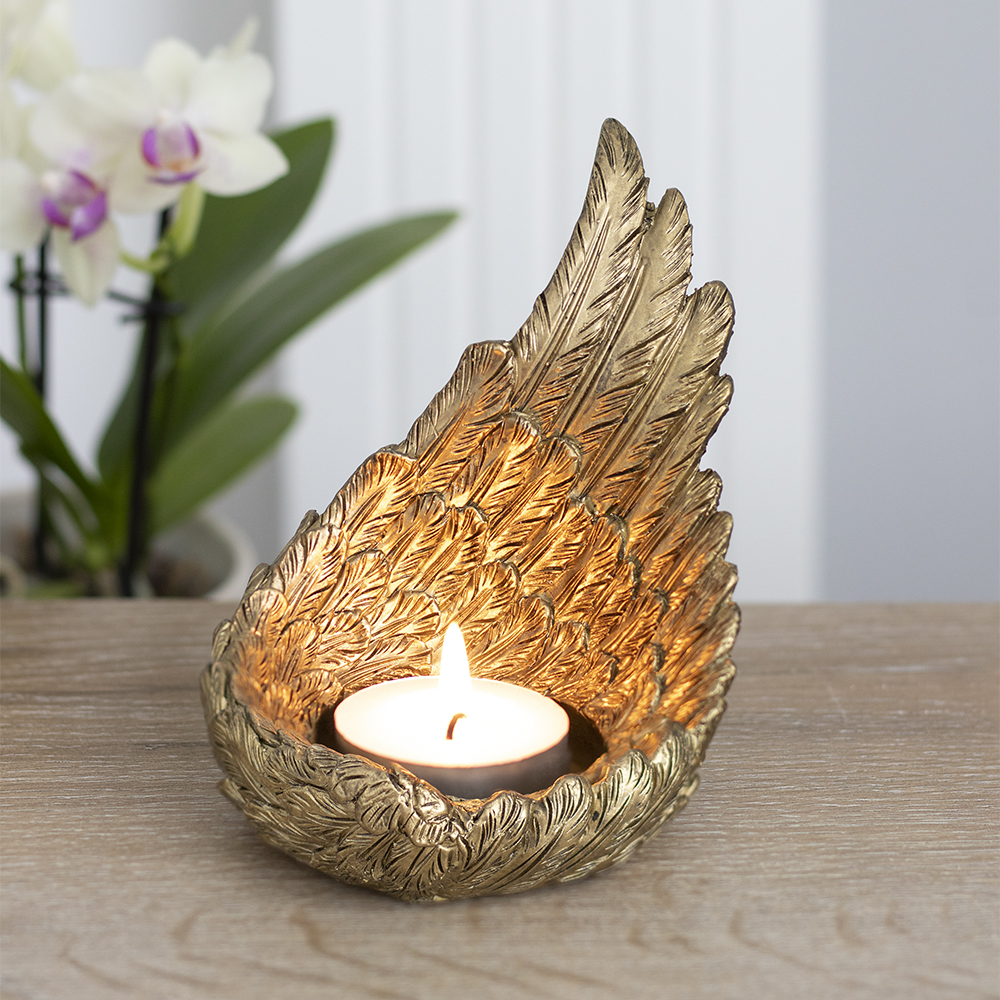 Gold Single Raised Angel Wing Candle Holder3