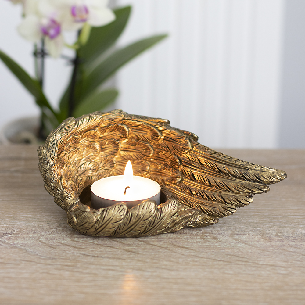 Gold Single Lowered Angel Wing Candle Holder3
