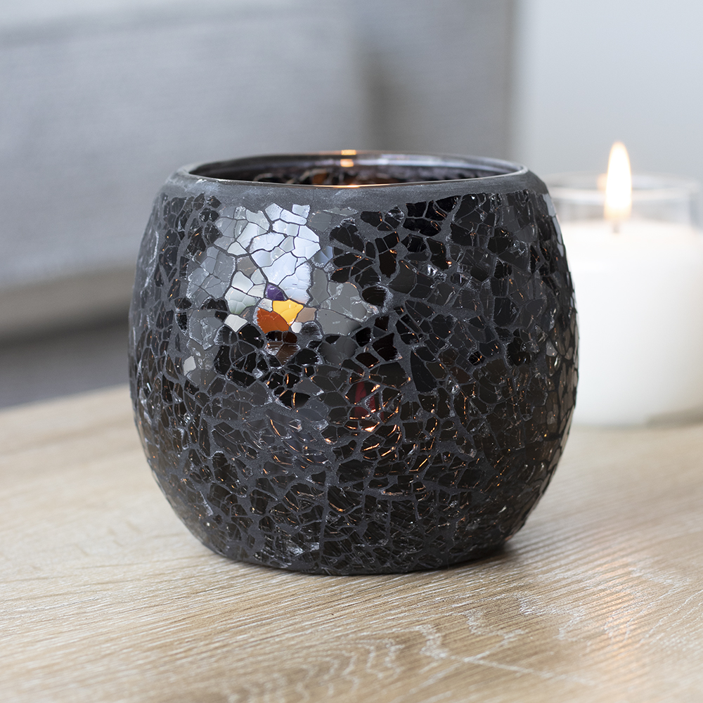 Large Black Crackle Glass Candle Holder2
