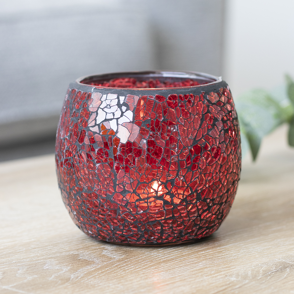 Large Red Crackle Glass Candle Holder2