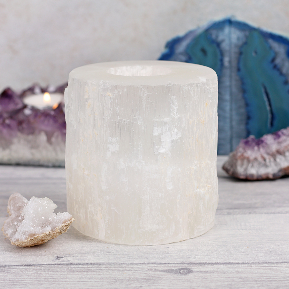 Selenite Cylinder Tealight Holder2