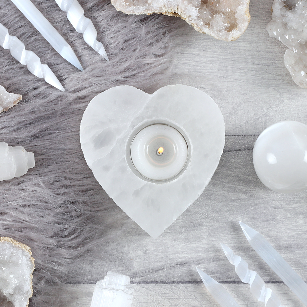 Selenite Heart Tealight Holder2