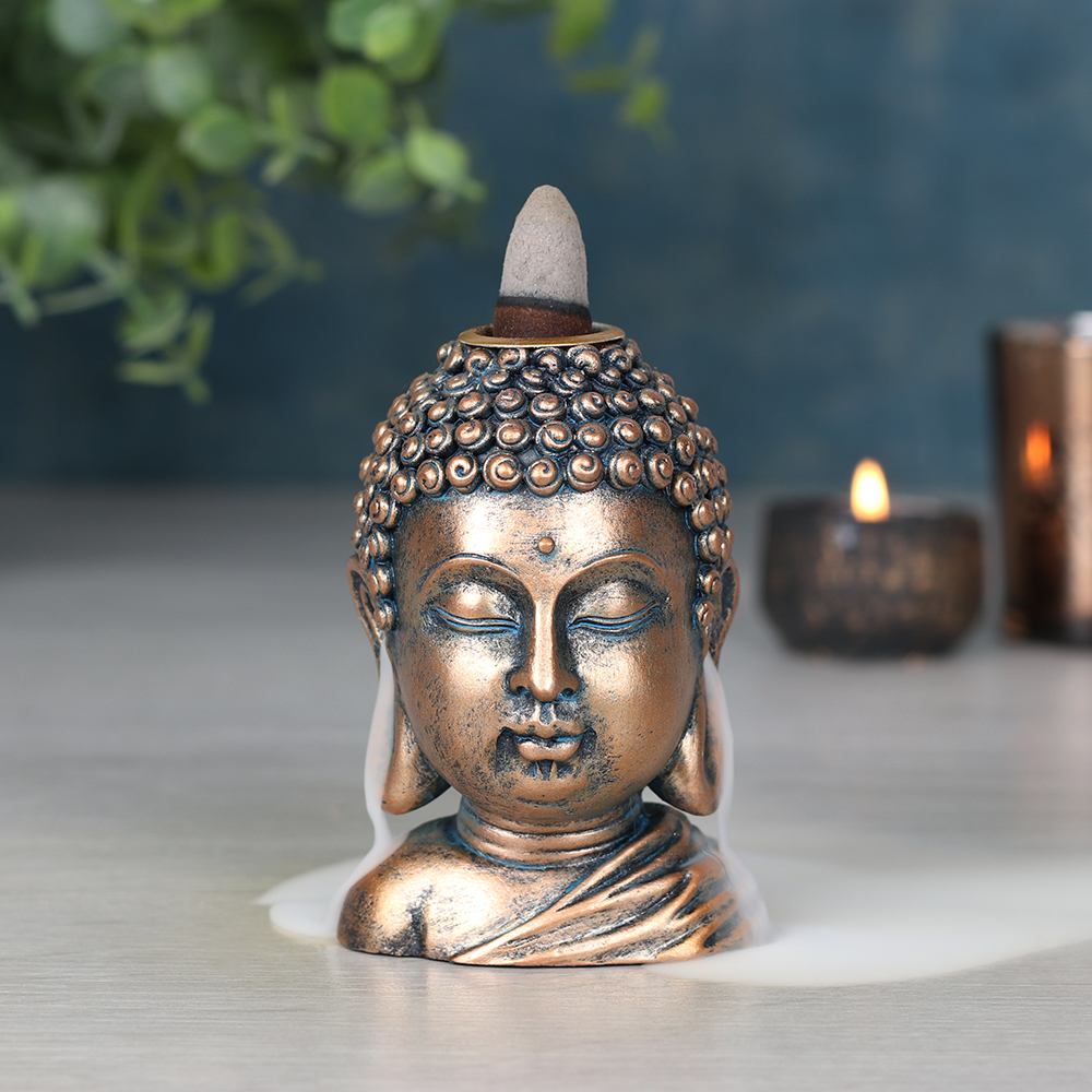 Bronze Buddha Head Backflow Incense Burner4