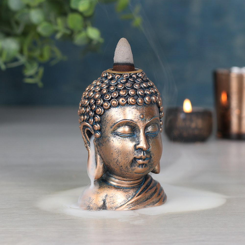 Bronze Buddha Head Backflow Incense Burner5