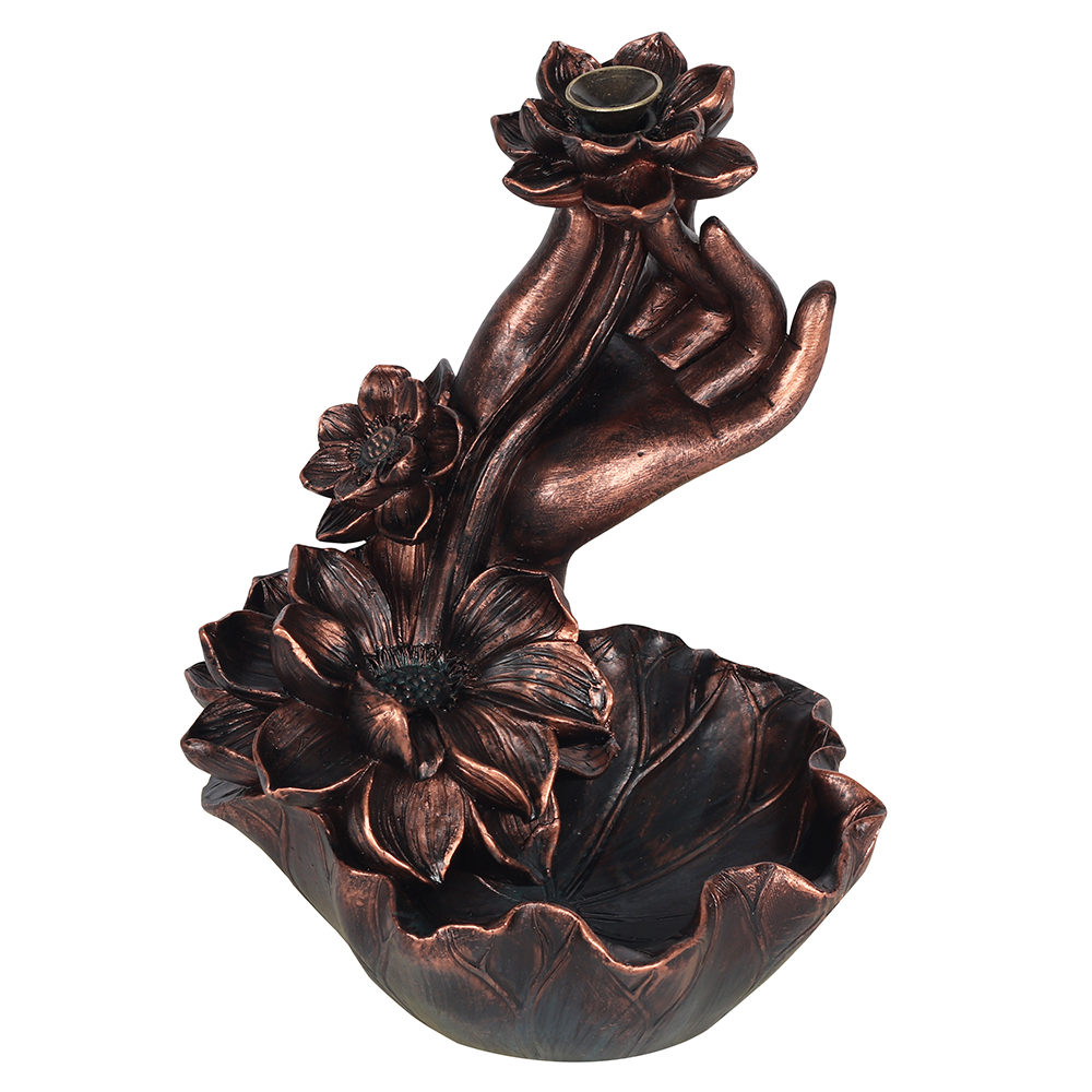 Bronze Effect Hand with Flower Backflow Incense Burner1