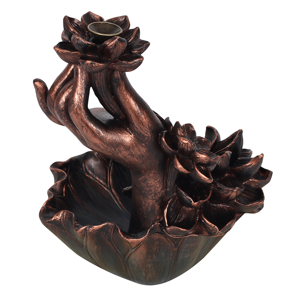 Bronze Effect Hand with Flower Backflow Incense Burner2