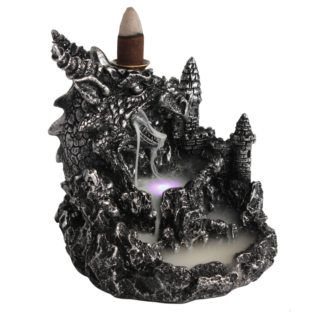 Silver Dragon Backflow Incense Burner With Light1