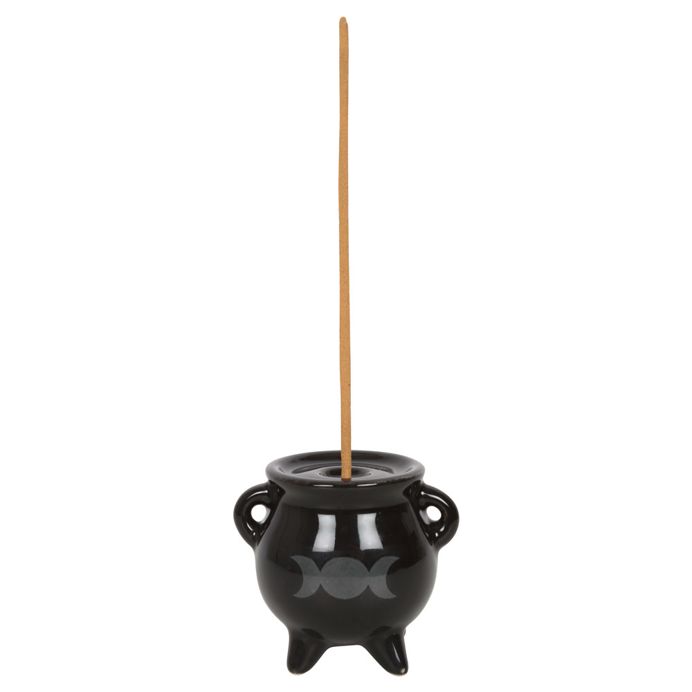 Triple Moon Cauldron Ceramic Incense Holder1