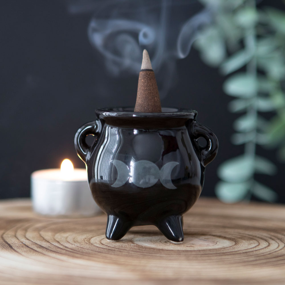 Triple Moon Cauldron Ceramic Incense Holder5