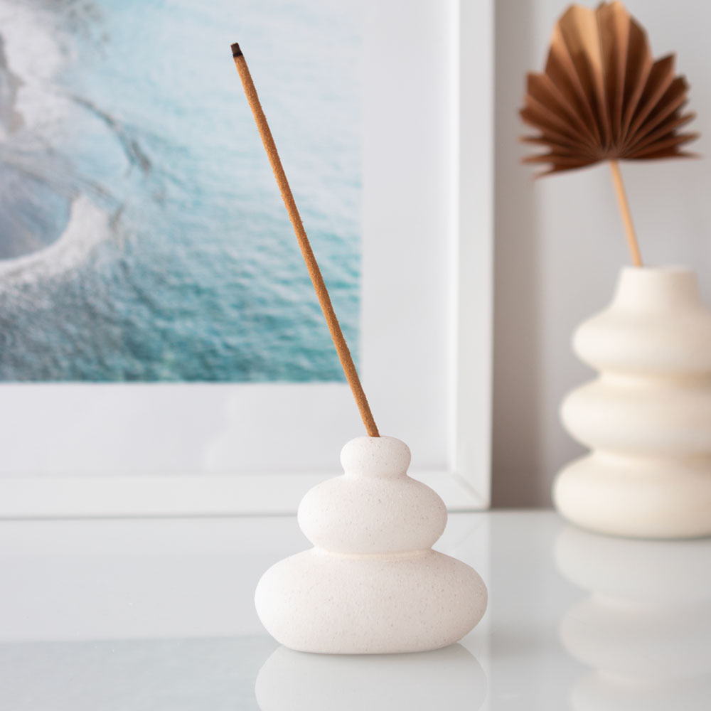 Cream Speckle Balancing Stones Incense Stick Holder4