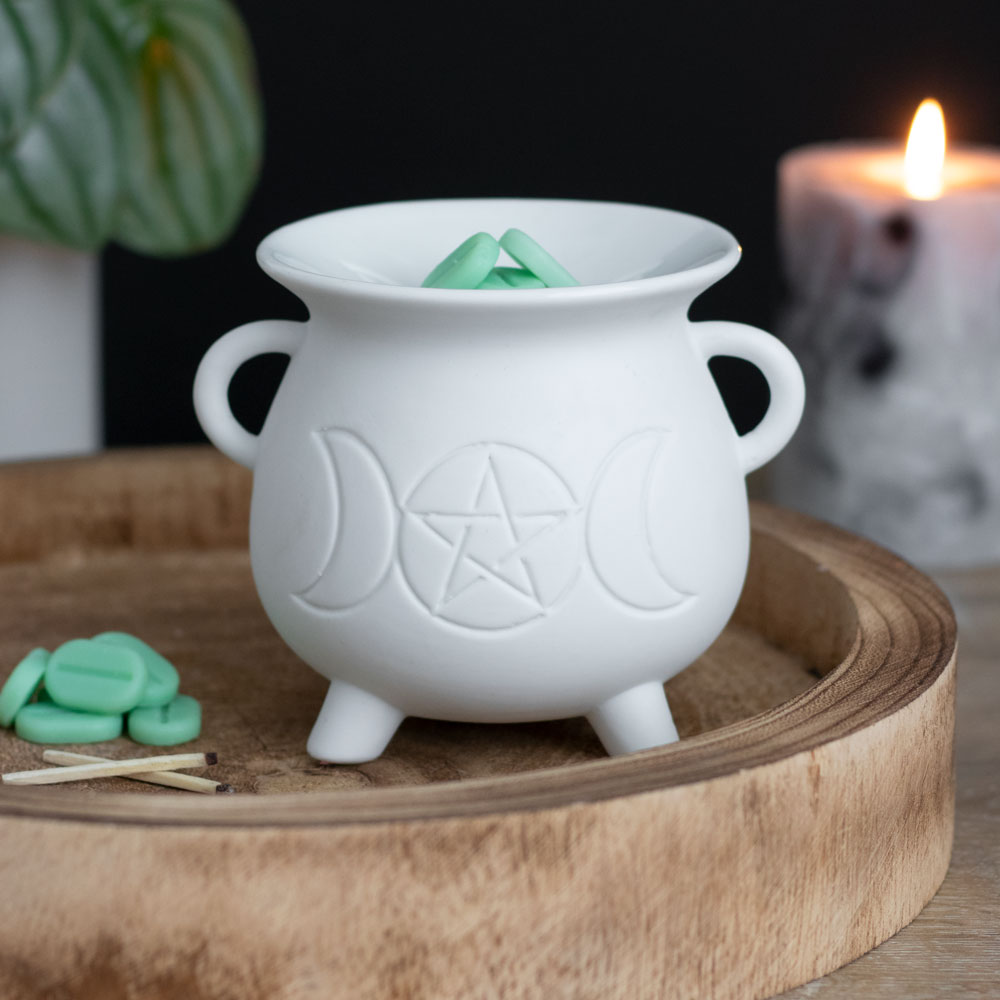 White Triple Moon Cauldron Oil Burner5