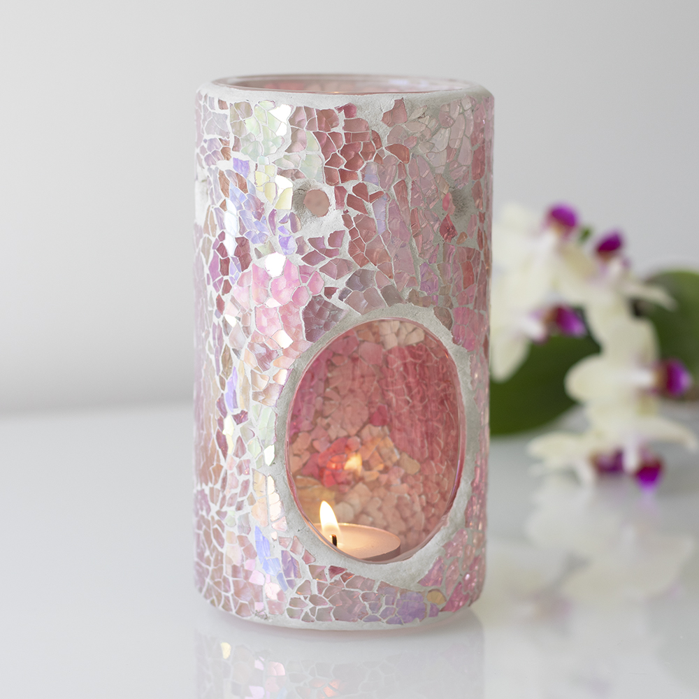 Pillar Pink Iridescent Crackle Oil Burner3