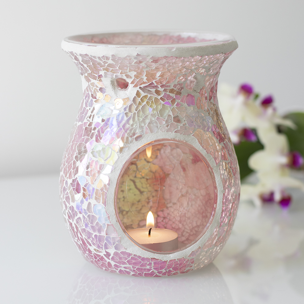 Large Pink Iridescent Crackle Oil Burner3