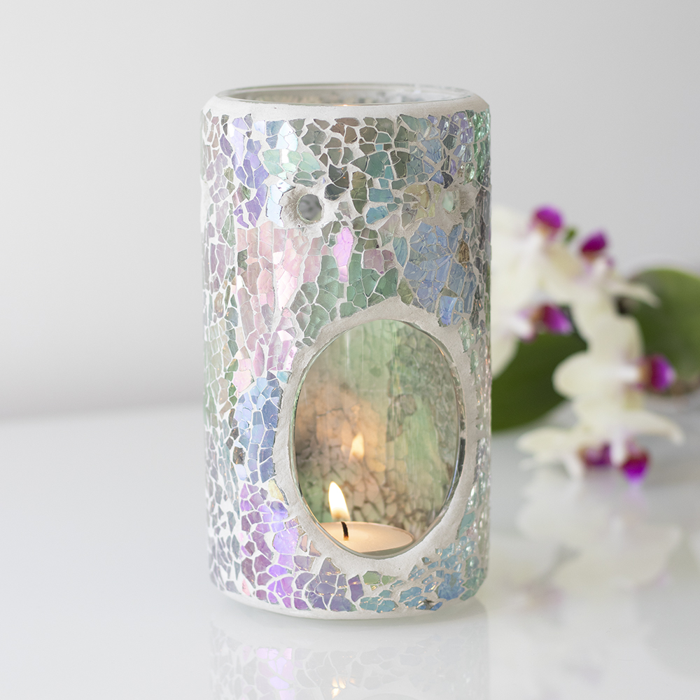 Pillar Light Blue Iridescent Crackle Oil Burner3