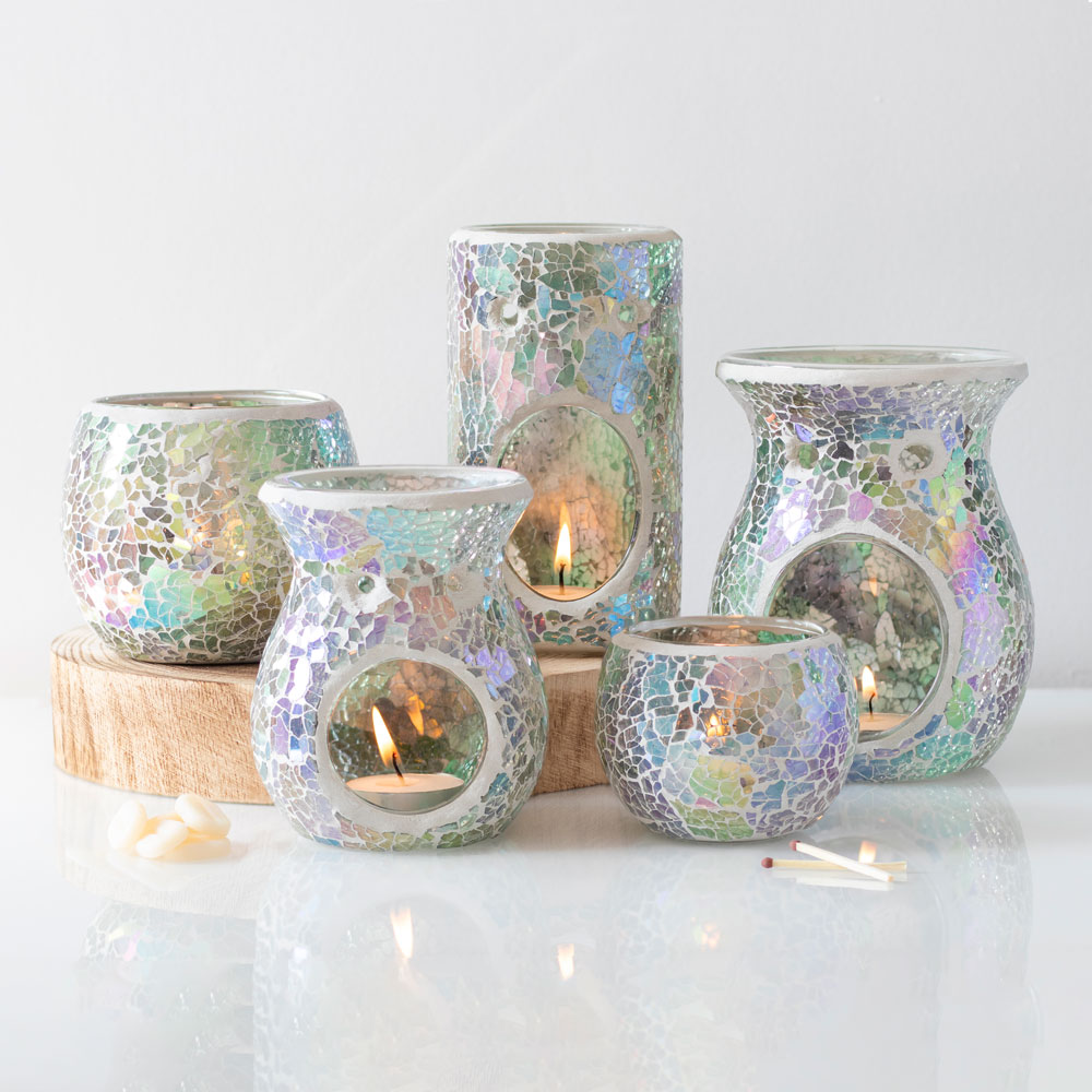 Pillar Light Blue Iridescent Crackle Oil Burner4