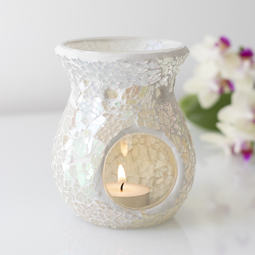 Small White Iridescent Crackle Oil Burner3