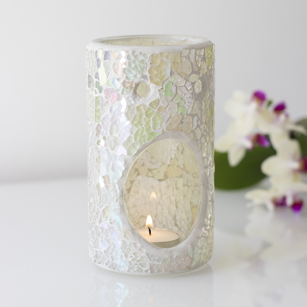 Pillar White Iridescent Crackle Oil Burner3