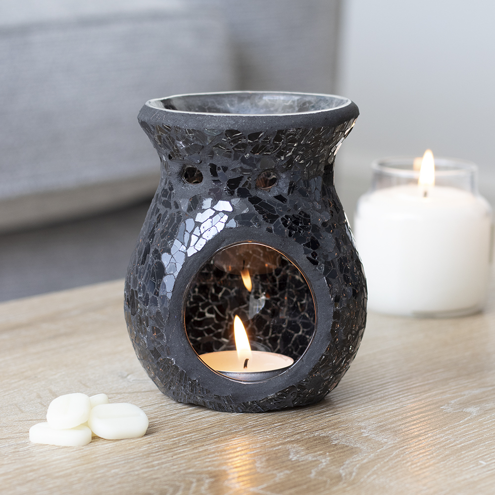 Small Black Crackle Glass Oil Burner3