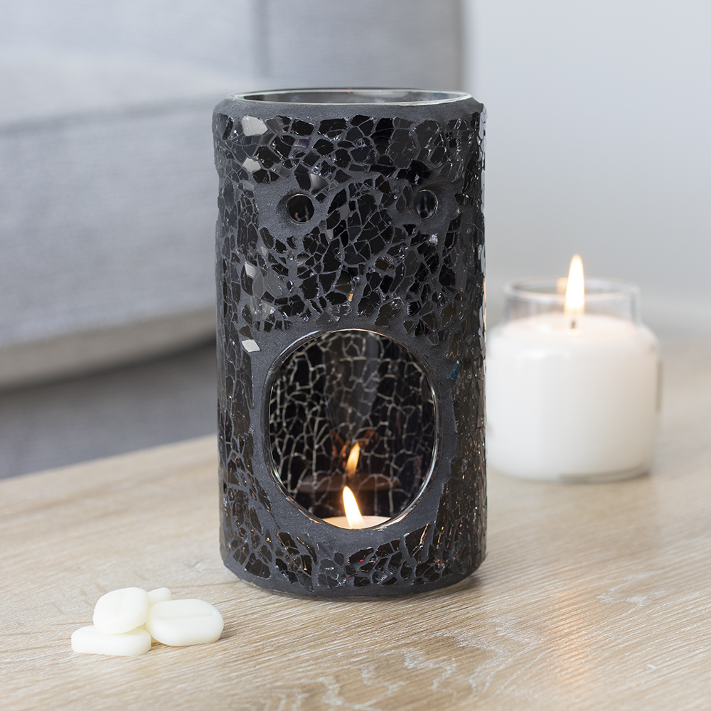 Black Crackle Glass Pillar Oil Burner3