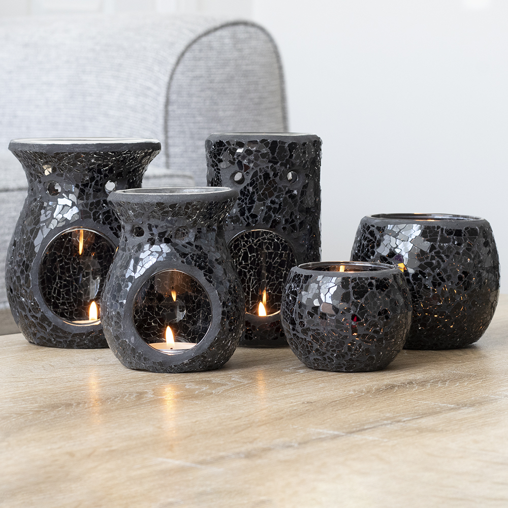 Black Crackle Glass Pillar Oil Burner4