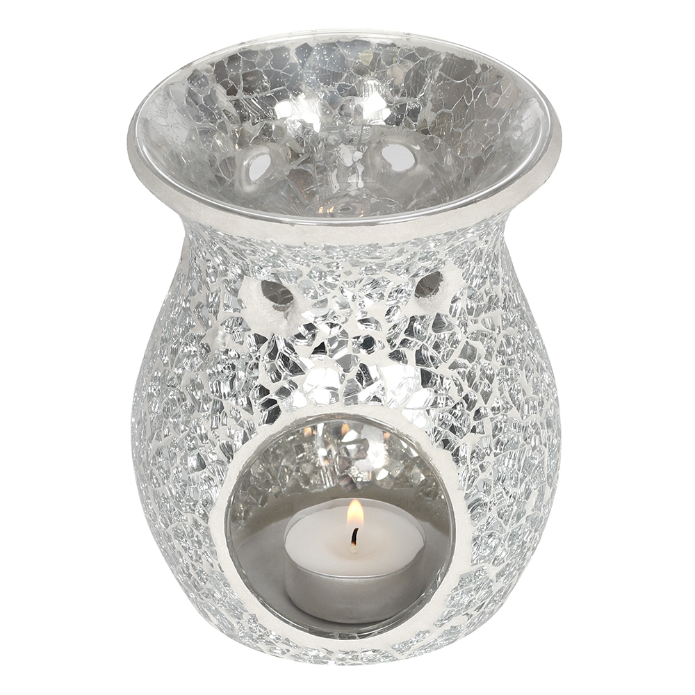 Small Silver Crackle Glass Oil Burner1
