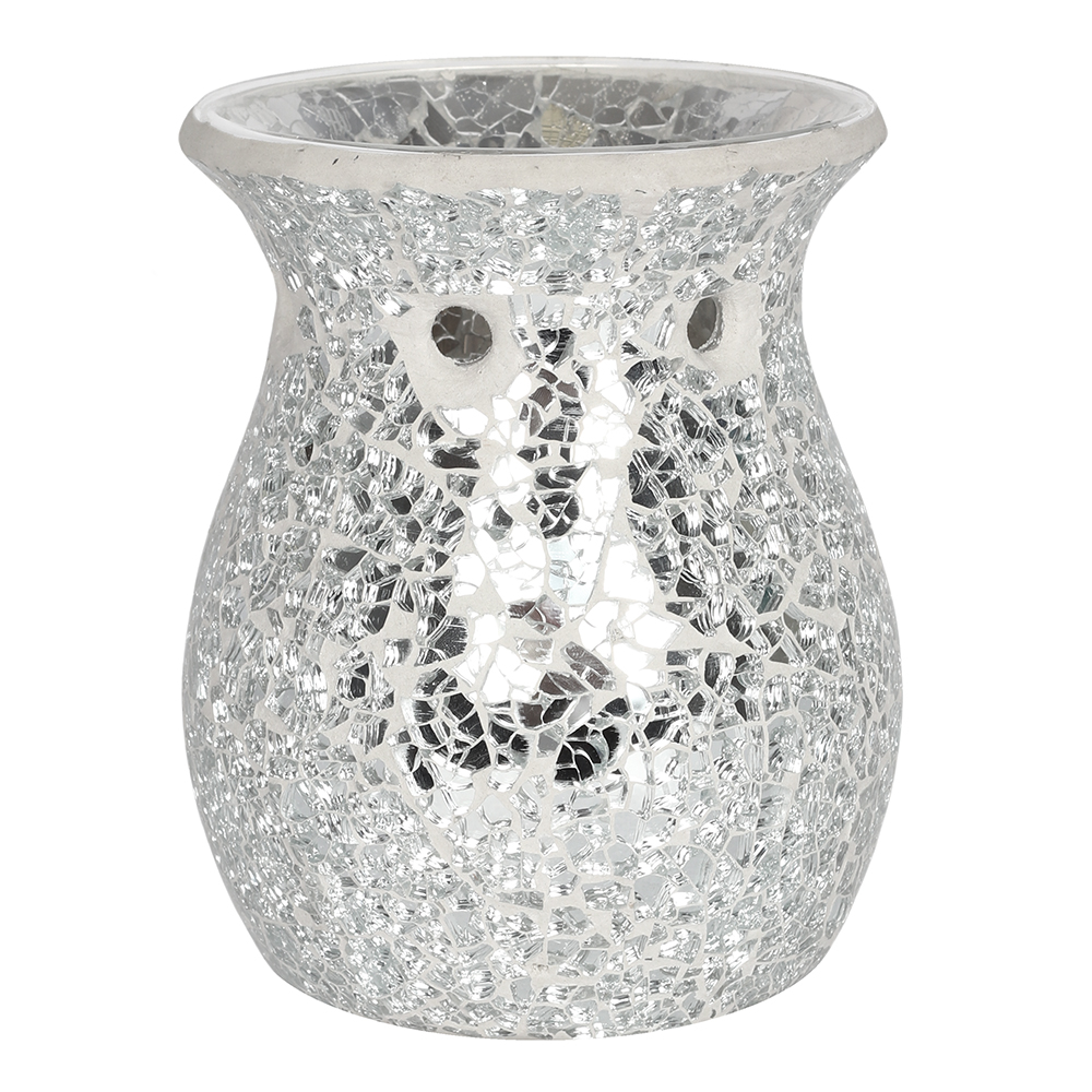 Small Silver Crackle Glass Oil Burner2